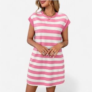 Pink and White Striped Mini Dress